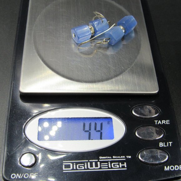 Sterling Silver Weird Blue Material Earrings - Picture 5 of 5